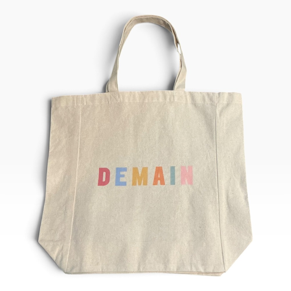 Sezane DEMAIN Tote Bag Ecru Multicolor Cotton Logo Shopper French Paris